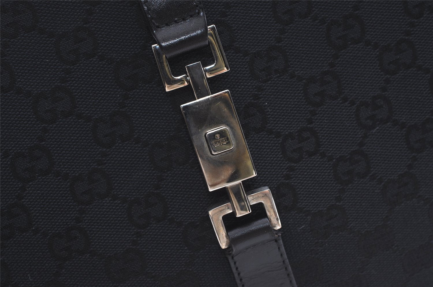 Authentic GUCCI Jackie Shoulder Tote Bag GG Canvas Leather 0021074 Black 7246J