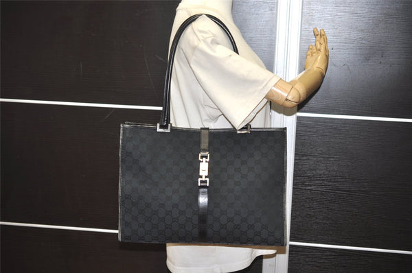 Authentic GUCCI Jackie Shoulder Tote Bag GG Canvas Leather 0021074 Black 7246J