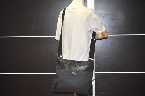 Authentic GUCCI Guccissima Shoulder Bag GG Leather Nylon 161822 Black 7250I