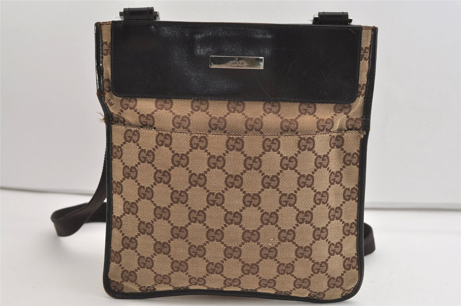 Authentic GUCCI Shoulder Cross Body Bag GG Canvas Leather 27639 Brown 7250J