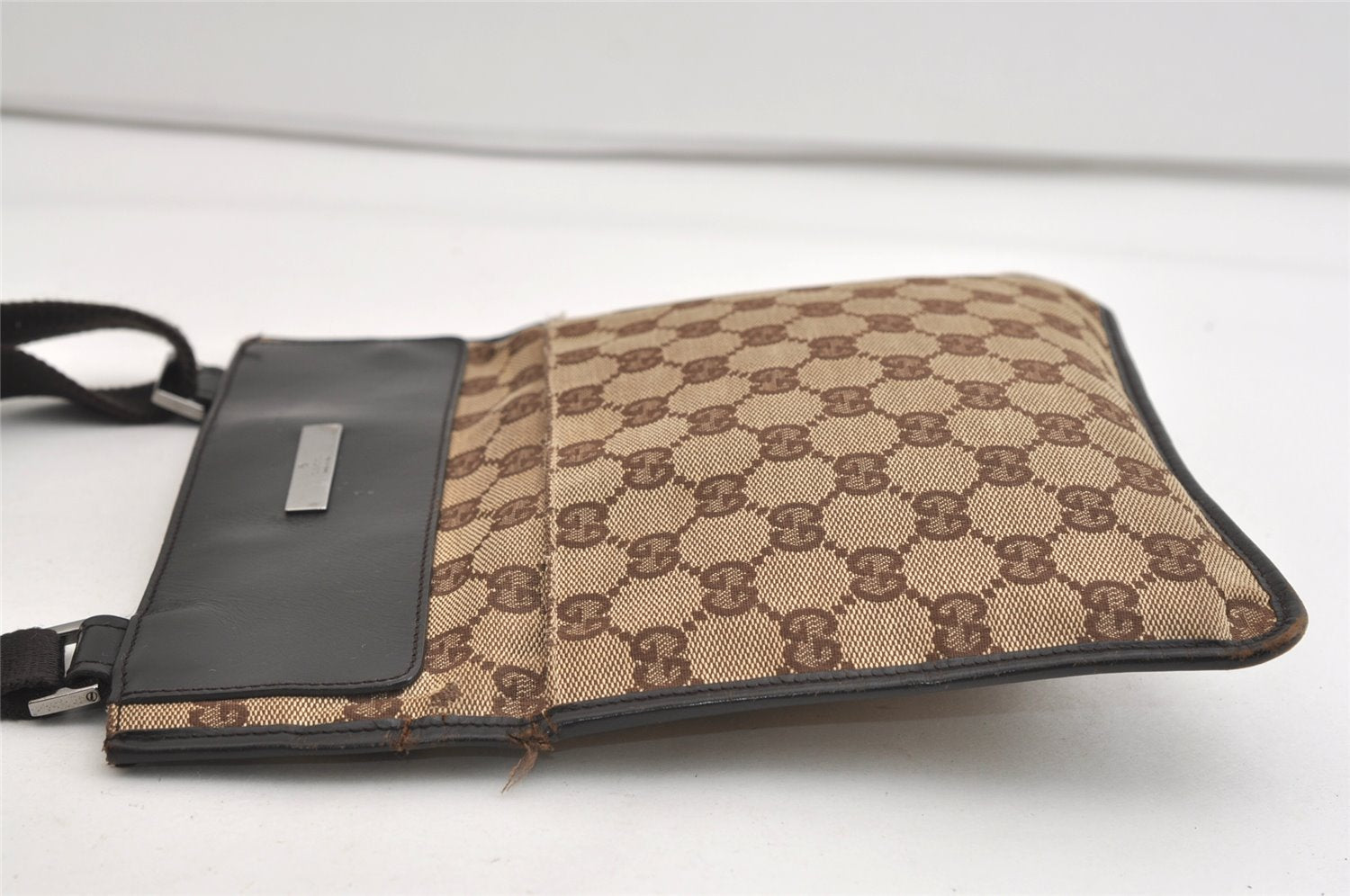 Authentic GUCCI Shoulder Cross Body Bag GG Canvas Leather 27639 Brown 7250J