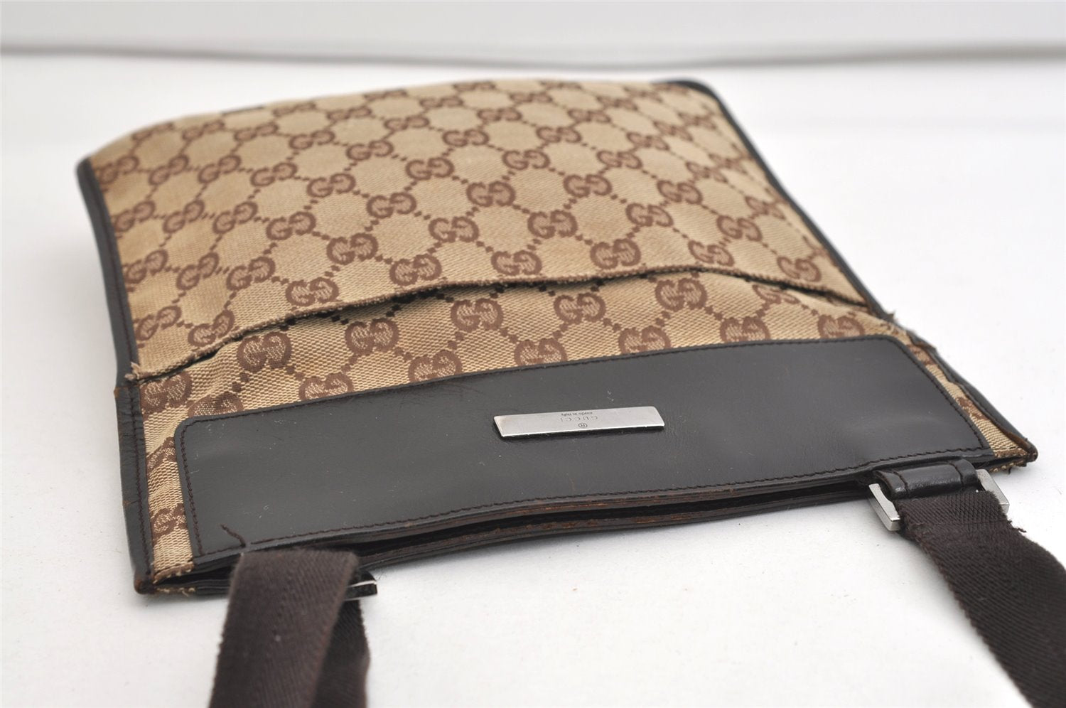 Authentic GUCCI Shoulder Cross Body Bag GG Canvas Leather 27639 Brown 7250J