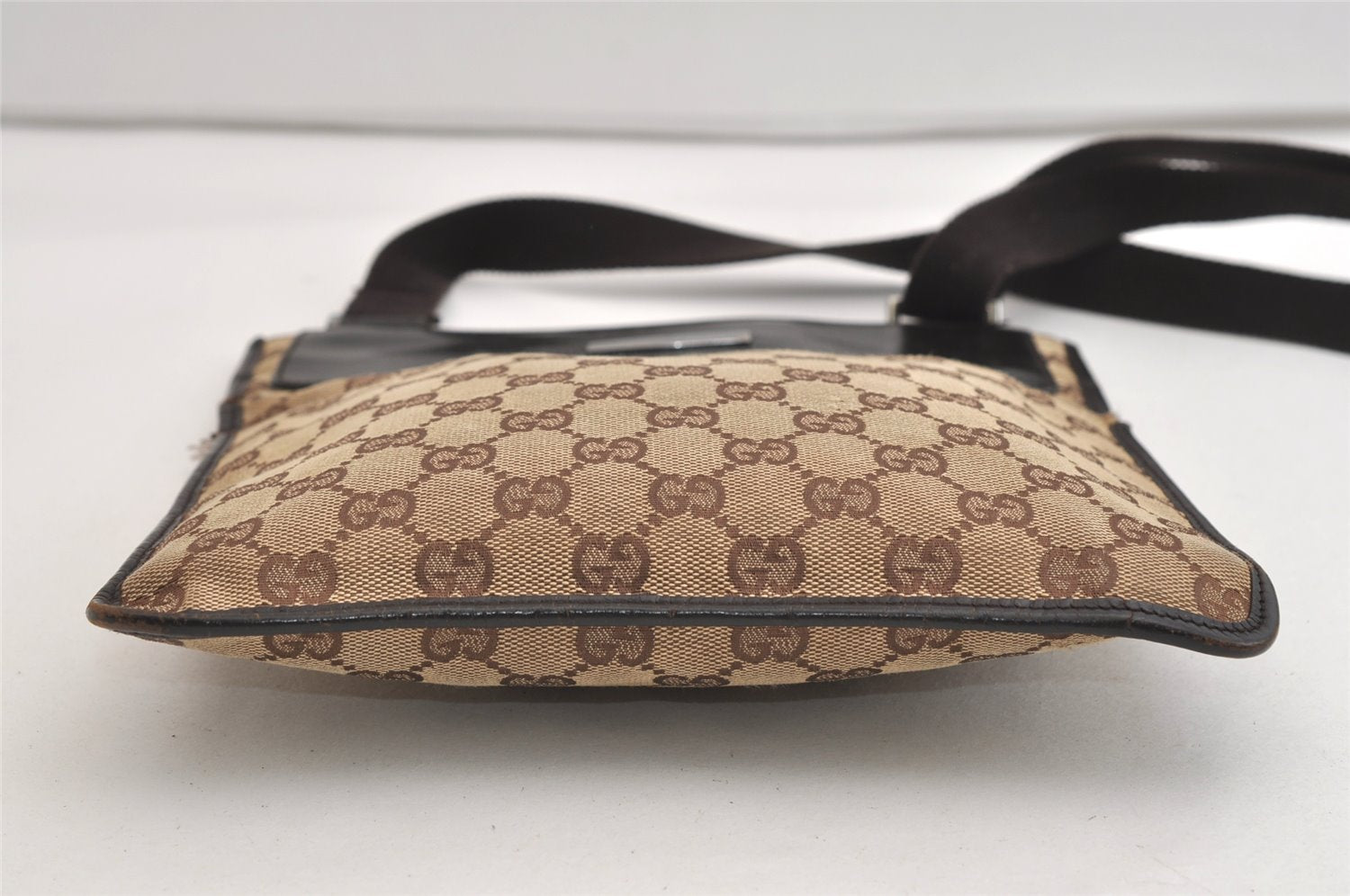 Authentic GUCCI Shoulder Cross Body Bag GG Canvas Leather 27639 Brown 7250J