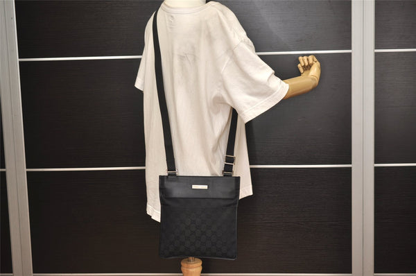 Authentic GUCCI Shoulder Cross Body Bag GG Canvas Leather 0190348 Black 7251J