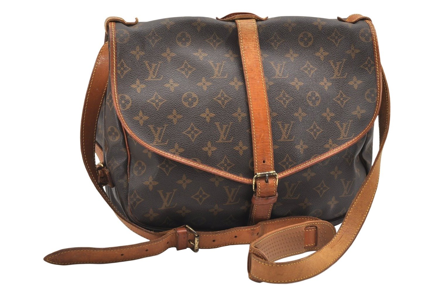 Authentic Louis Vuitton Monogram Saumur 35 Shoulder Cross Bag M42254 LV 7252K