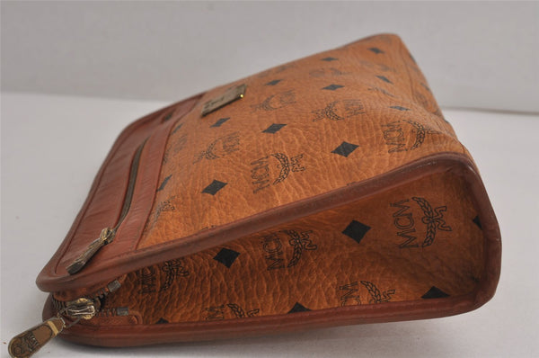 Authentic MCM Vintage Visetos Leather Clutch Hand Bag Purse Brown 7259J
