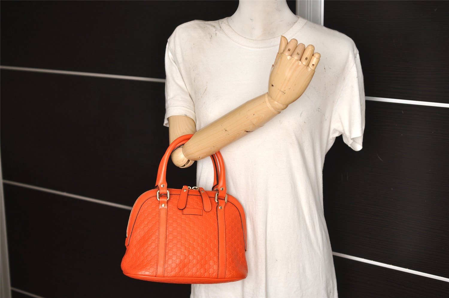 Authentic GUCCI Micro Guccissima Leather 2Way Hand Bag 449654 Orange 7261K