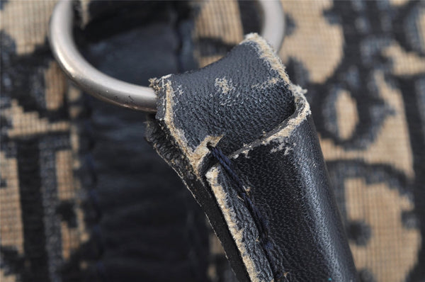 Authentic Christian Dior Trotter Hand Boston Bag Canvas Leather Blue 7263I