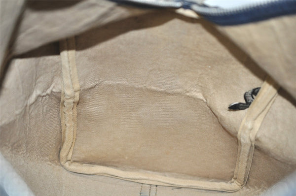 Authentic Christian Dior Trotter Hand Boston Bag Canvas Leather Blue 7263I