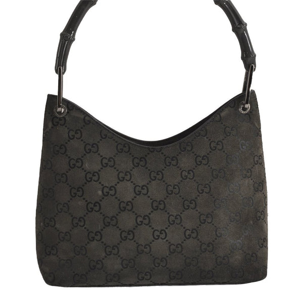 Authentic GUCCI Bamboo Vintage Shoulder Bag Purse GG Suede Gray Junk 7264J