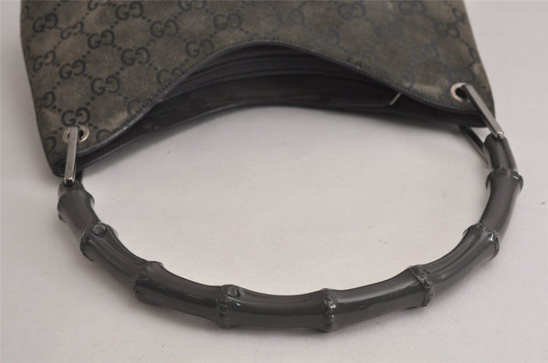 Authentic GUCCI Bamboo Vintage Shoulder Bag Purse GG Suede Gray Junk 7264J