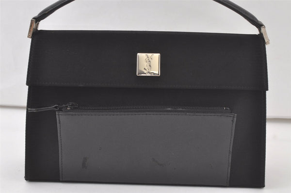 Authentic YVES SAINT LAURENT Vintage Hand Bag Purse Satin Leather Black 7264K