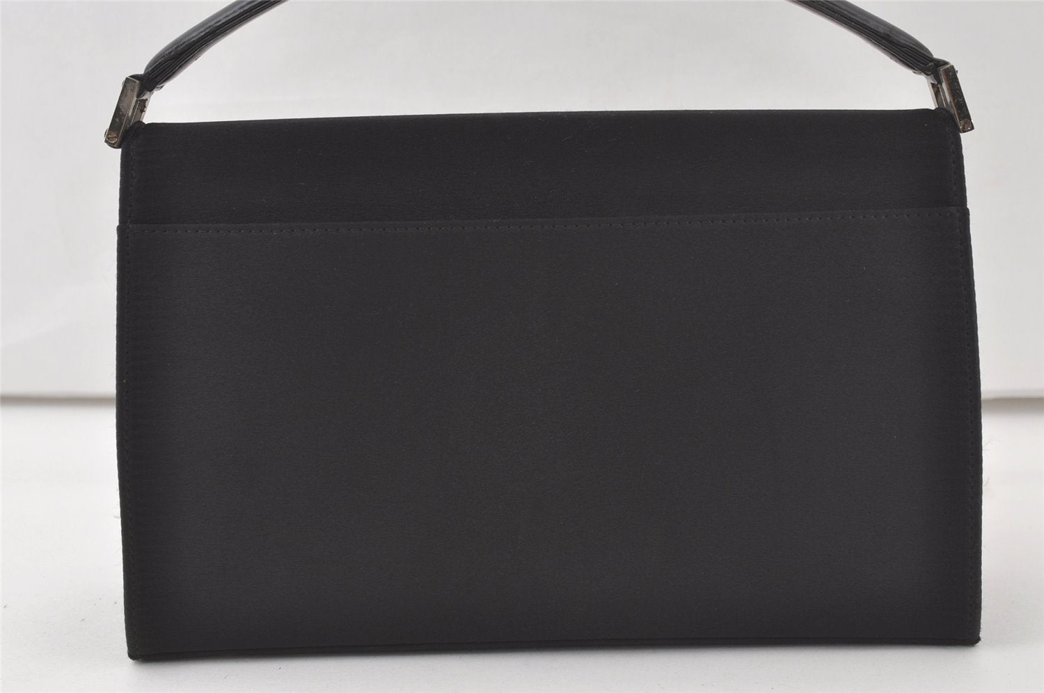 Authentic YVES SAINT LAURENT Vintage Hand Bag Purse Satin Leather Black 7264K