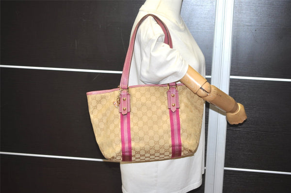 Authentic GUCCI Sherry Line Tote Bag GG Canvas Leather 137396 Beige 7265I