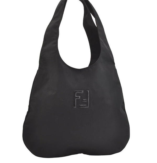 Authentic FENDI Vintage Nylon Leather Shoulder Tote Bag Black 7265J