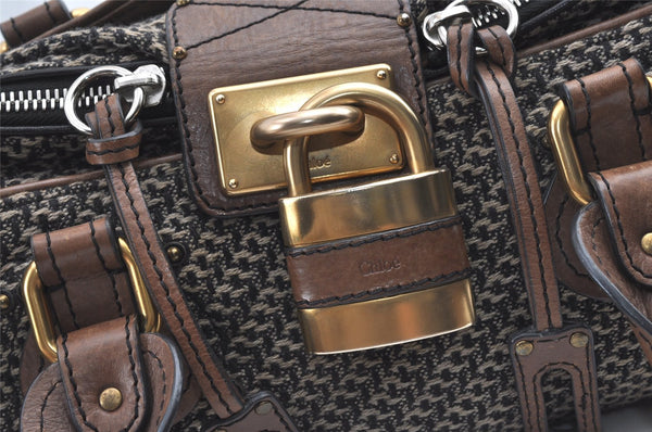 Authentic Chloe Paddington Tweed Leather Shoulder Hand Bag Brown 7267J