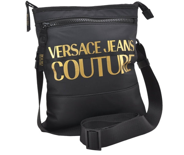 Authentic VERSACE JEANS Shoulder Cross Bag Purse Polyester Leather Black 7267K