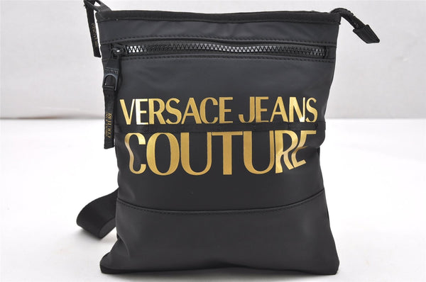 Authentic VERSACE JEANS Shoulder Cross Bag Purse Polyester Leather Black 7267K