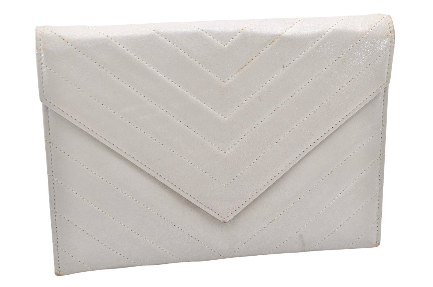 Authentic YVES SAINT LAURENT Vintage Clutch Hand Bag Purse Leather White 7269K