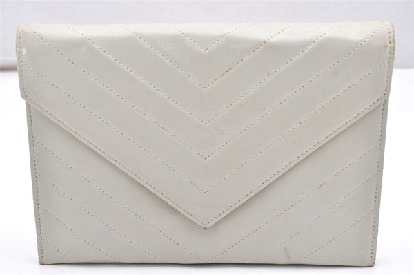 Authentic YVES SAINT LAURENT Vintage Clutch Hand Bag Purse Leather White 7269K