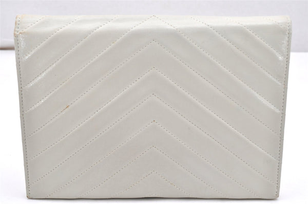 Authentic YVES SAINT LAURENT Vintage Clutch Hand Bag Purse Leather White 7269K