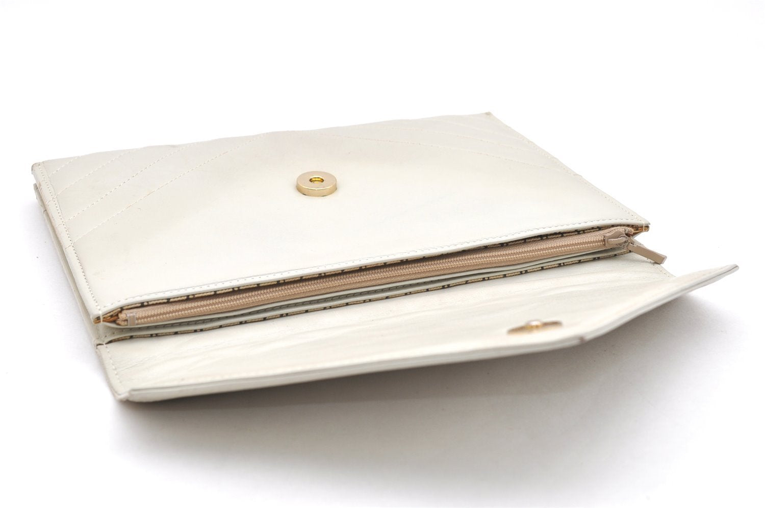 Authentic YVES SAINT LAURENT Vintage Clutch Hand Bag Purse Leather White 7269K