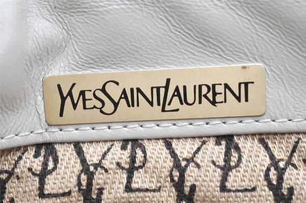 Authentic YVES SAINT LAURENT Vintage Clutch Hand Bag Purse Leather White 7269K