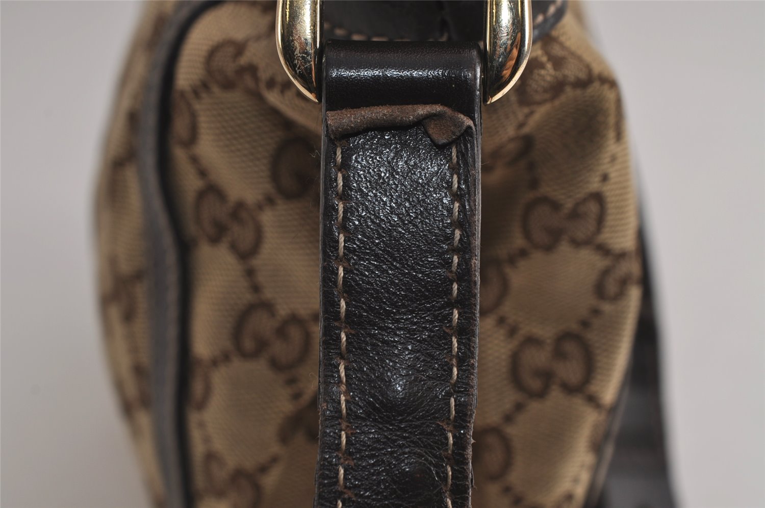 Authentic GUCCI Abbey Shoulder Cross Bag GG Canvas Leather 203257 Brown 7270J