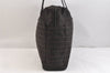 Authentic FENDI Zucchino Boston Hand Bag Canvas Leather Brown Black 7270K