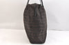 Authentic FENDI Zucchino Boston Hand Bag Canvas Leather Brown Black 7270K