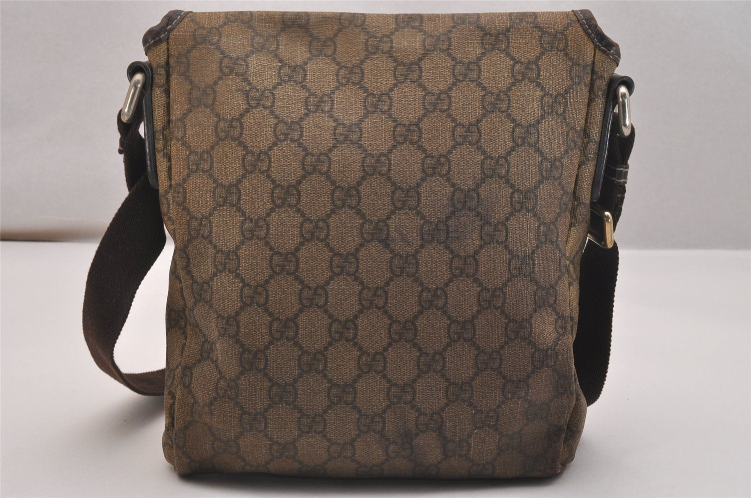 Authentic GUCCI Shoulder Cross Body Bag Purse GG PVC Leather 223666 Brown 7275J