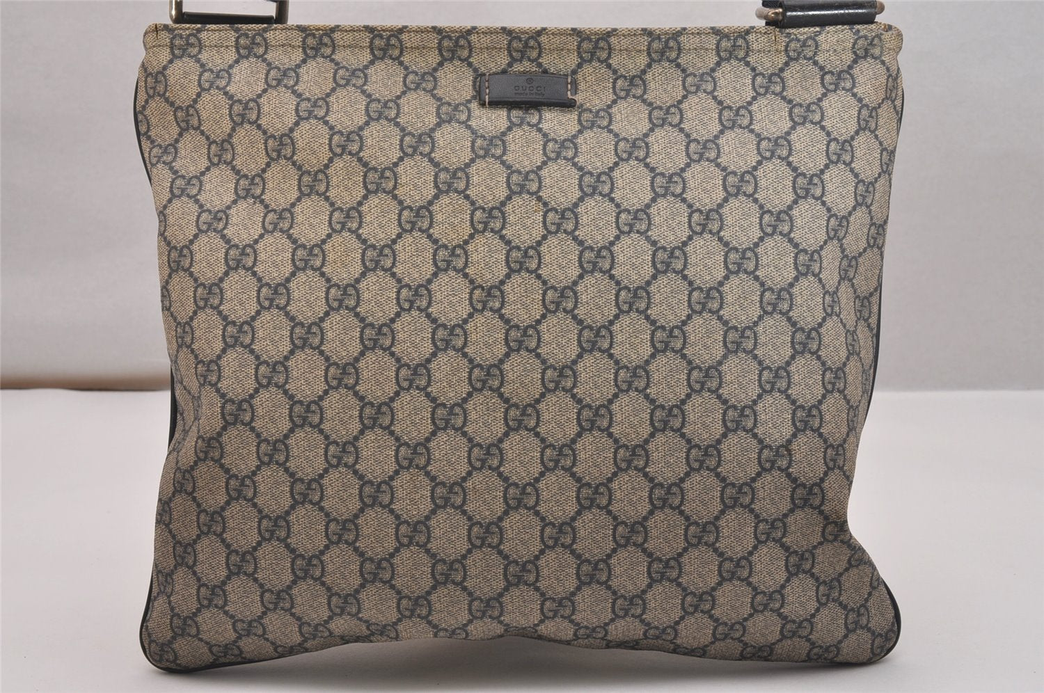 Authentic GUCCI Shoulder Cross Body Bag GG PVC Leather 201446 Navy Blue 7283J