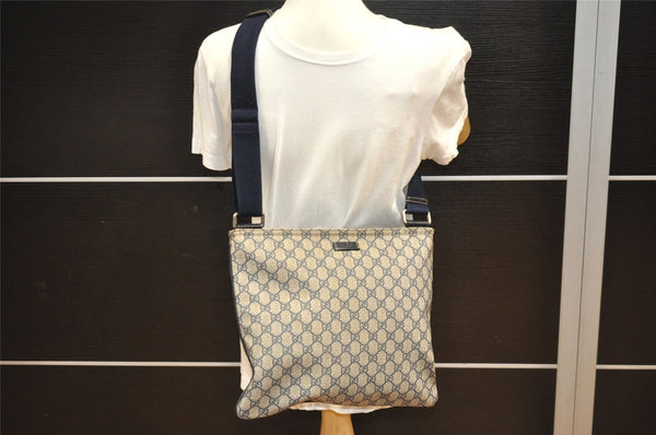 Authentic GUCCI Shoulder Cross Body Bag GG PVC Leather 201446 Navy Blue 7283J