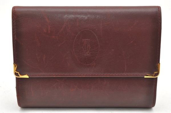 Authentic Cartier Must de Cartier Trifold Wallet Leather Bordeaux Red 7284K