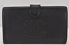 Authentic CHANEL Vintage Caviar Skin CC Logo Long Wallet Purse Black 7287K