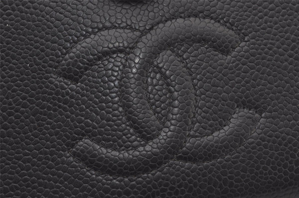 Authentic CHANEL Vintage Caviar Skin CC Logo Long Wallet Purse Black 7287K