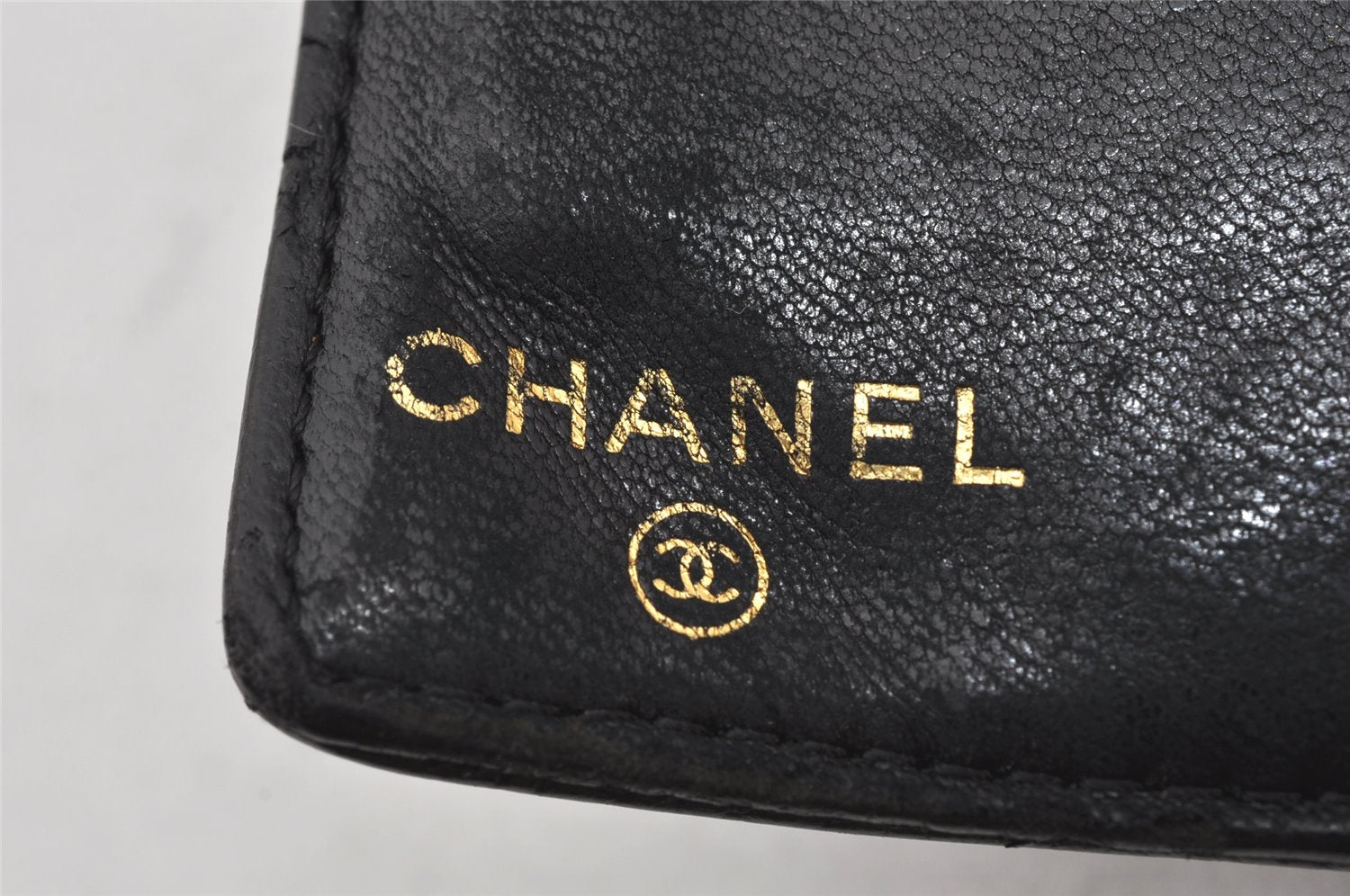 Authentic CHANEL Vintage Caviar Skin CC Logo Long Wallet Purse Black 7287K