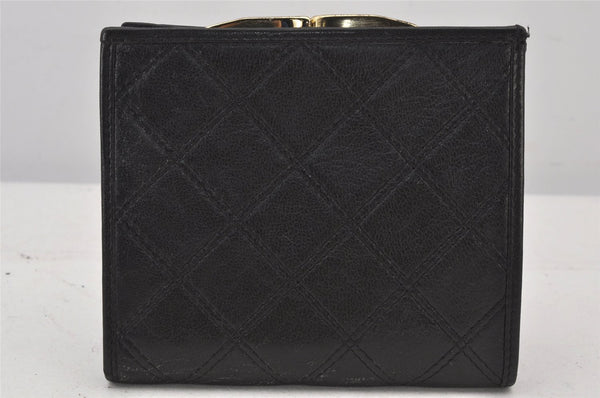 Authentic CHANEL Calf Skin Bicolore Vintage Bifold Wallet Purse Black CC 7290K