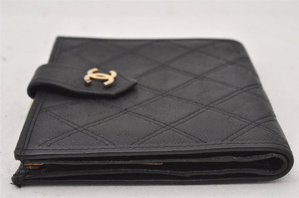 Authentic CHANEL Calf Skin Bicolore Vintage Bifold Wallet Purse Black CC 7290K