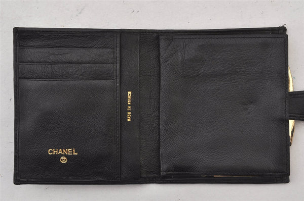 Authentic CHANEL Calf Skin Bicolore Vintage Bifold Wallet Purse Black CC 7290K