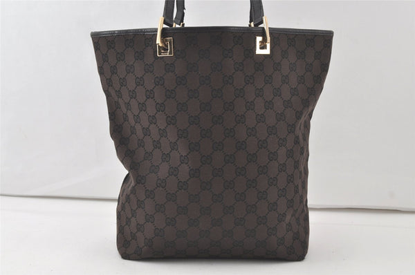 Authentic GUCCI Shoulder Tote Bag GG Canvas Leather 0021098 Black Brown 7291K