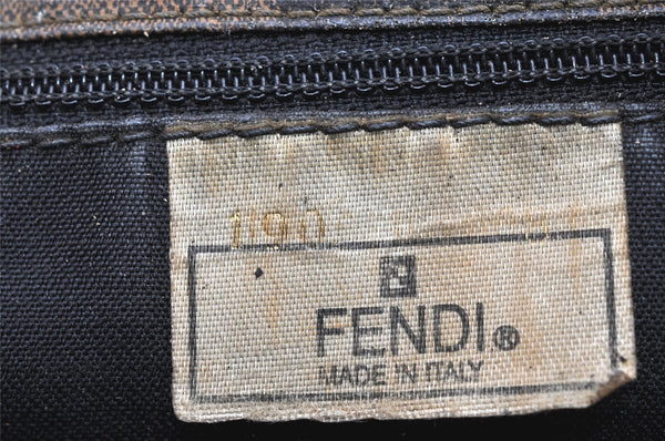 Authentic FENDI Pequin Shoulder Tote Bag PVC Leather Brown Black Junk 7294K