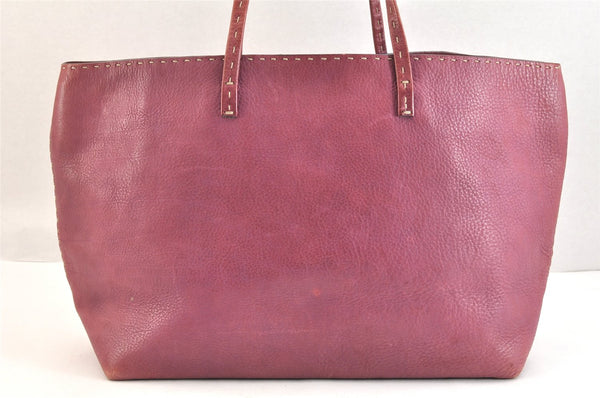 Authentic FENDI Vintage Selleria Shoulder Tote Bag Leather Purple Pink 7295K