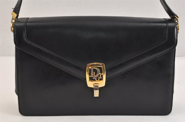 Authentic Christian Dior Chain Shoulder Cross Body Bag Purse Leather Black 7296K