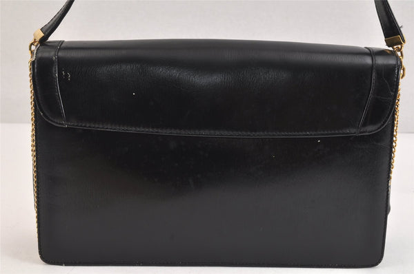 Authentic Christian Dior Chain Shoulder Cross Body Bag Purse Leather Black 7296K