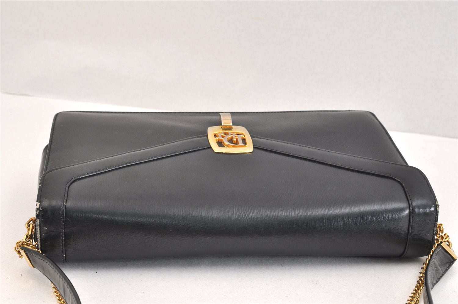 Authentic Christian Dior Chain Shoulder Cross Body Bag Purse Leather Black 7296K