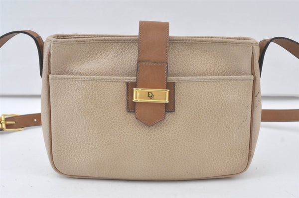 Authentic Christian Dior Shoulder Cross Body Bag Purse Leather Beige CD 7297K