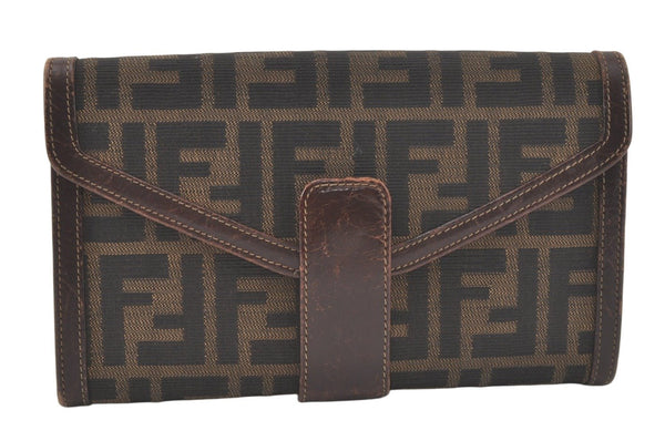 Authentic FENDI Vintage Zucca Long Wallet Purse Canvas Leather Brown  7299K