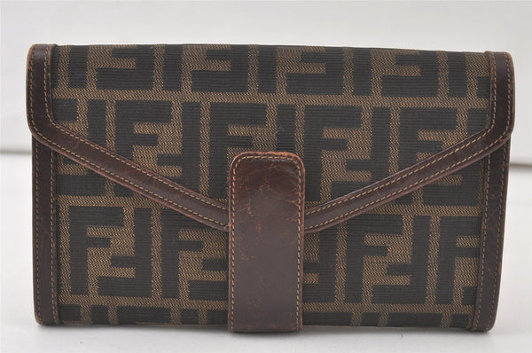 Authentic FENDI Vintage Zucca Long Wallet Purse Canvas Leather Brown  7299K