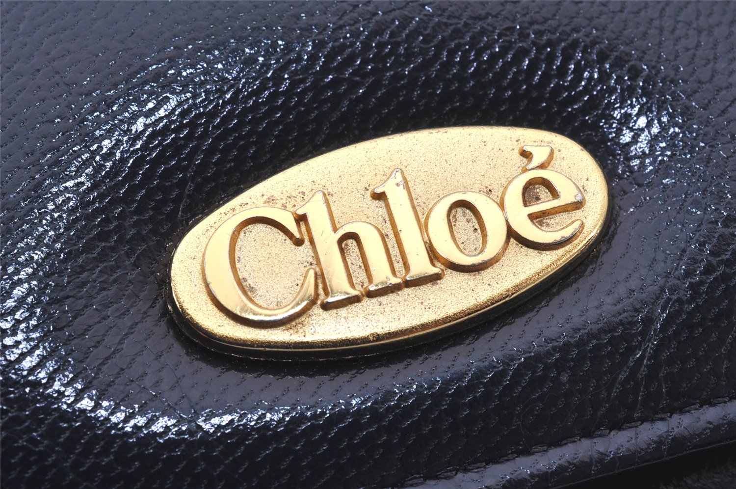 Authentic Chloe Vintage Shoulder Hand Bag Purse Leather Navy 7304K